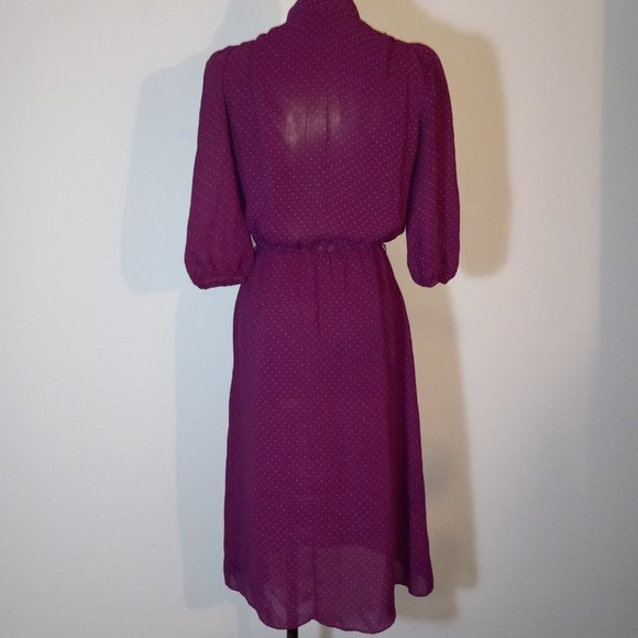 vintage 1970s-1980s v-neck mandarin collar, wrap-style chiffon dress - Picture 2 of 16